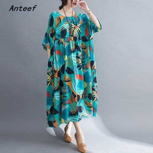 Short sleeve plus size cotton vintage floral dresses for women casual loose long woman summer sun dress elegant clothes 2021