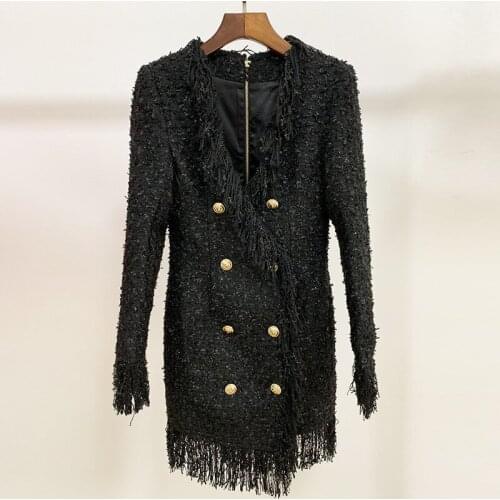 Star Deep V Double Row Of New Fund Of 2021 Autumn Winters Head Buckle Fringed Tassel Bright Silk Dress