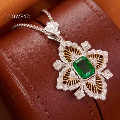 LUOWEND 18K Solid White Female Gold Pendant Necklace Real Natural Diamond Women Engagement Necklace Luxury