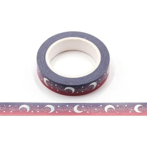 10pcs/lot 15MM*10M Foil Moon Designs Washi Tape Wide Sticky Adhesive Tape Scrapbooking Album DIY DecorativeTape