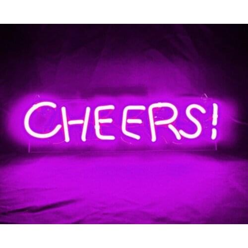 14“ Cheers! Purple Acrylic Custom Neon Light Lamp Sign Beer Bar Handmade Real Glass Decorate Home Wall Room Windows Tube Artwork