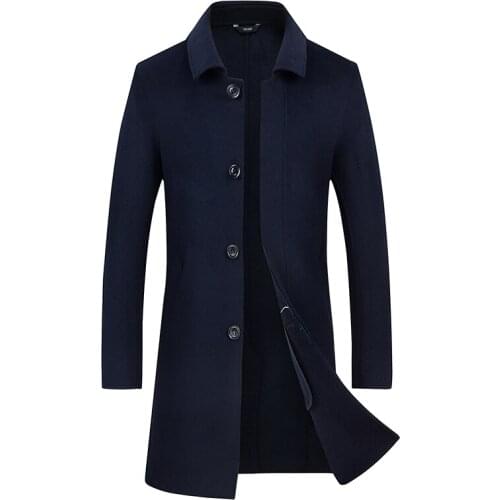 2018 autumn winter fashion new mens casual woolen windbreaker / Mens solid color wool blends coat trench jacket