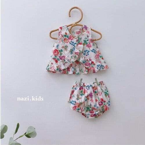2021 New boys girls 2 pcs set printed vest+shorts cotton summer soft fashion babys suits