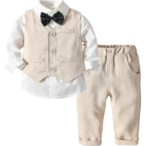 Toddler Boy Clothes 2021 Kids Boys Wedding Suits Striped Vest + White Shirt + Pants 3pcs Page Boy Outfits Children Outerwear