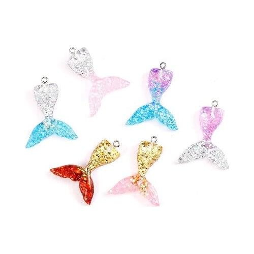 5pcs Wholesale Price 30*37mm Colorful Fish Mermaid Tail Resin Pendant Findings For Earring Necklace Handmade Jewelry Accessories