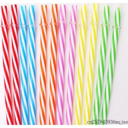 500pcs Reusable drinking Straws Hard Plastic Stripe Straws Distored Color Beverage Drink Straw