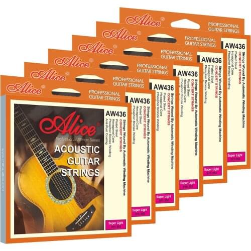 6Sets Alice Acoustic Guitar Strings Hexagonal Core Phosphor Bronze Wound Anti-Rust Coating AW436SL 011