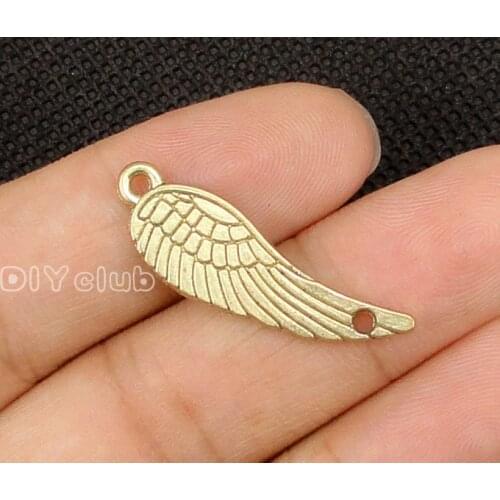 60pcs-Light Gold Tone 2 Sided Angel Wing Connector Charms 31x10mm