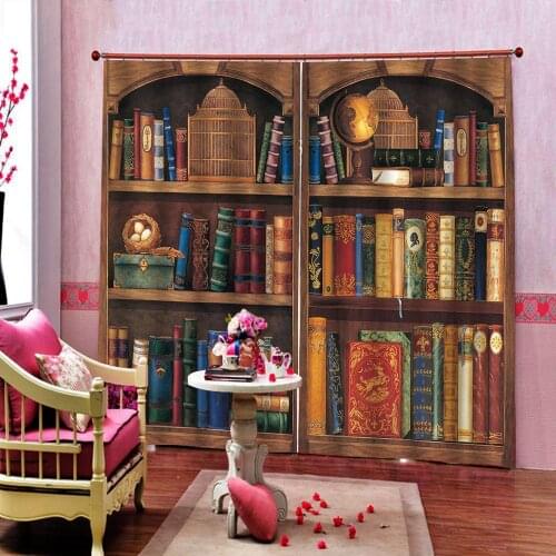 Custom Luxury Blackout 3D Window Curtains European bookshelf books Printed pattern For Living room Bedroom Drapes Indoor Decor