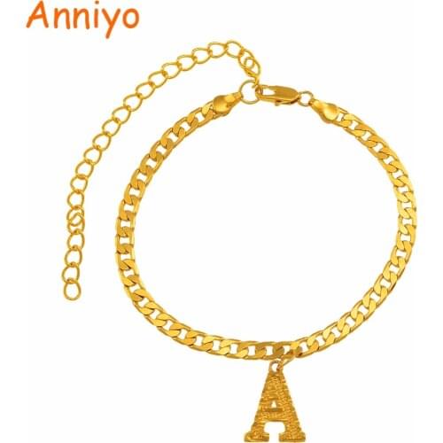 Anniyo (Length 22cm+10cm Extend chain) A-Z 26 Letter Anklets Initial Women Fashion English Alphabet Chain Ankle Jewelry #067502