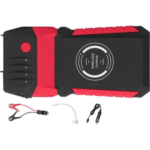 Car Jump Starter Box Wireless Charging Portable Battery Booster Pack with LED Headlight EVA Bag DC12V