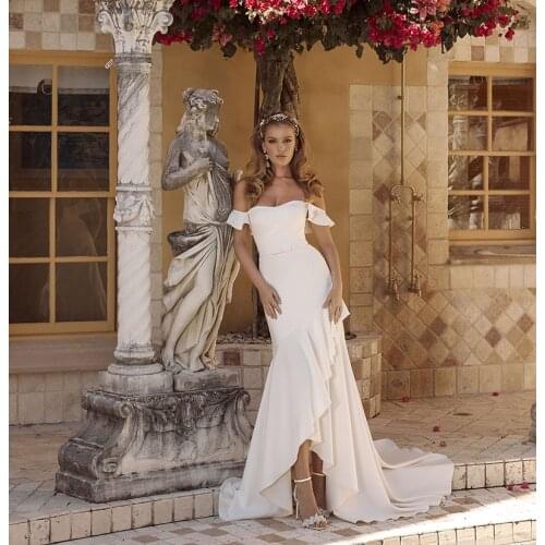 Eightree White Mermaid Strapless Wedding Dress Off Shoulder High Low Ruffle Bride Beach Bridal Evening Gown Dresses Custom Size