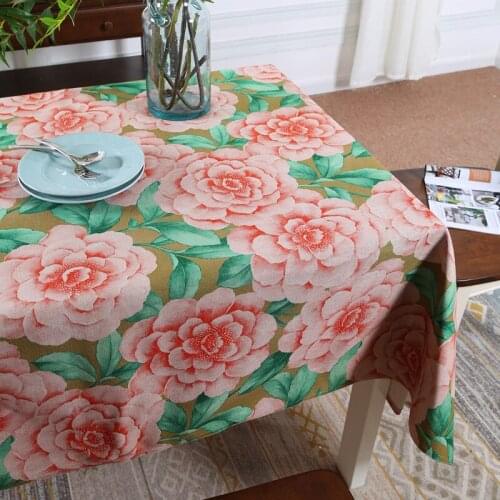 Brand high quality cotton linen blending customized floral printed classic woven home table cloth christmas wedding tablecloth