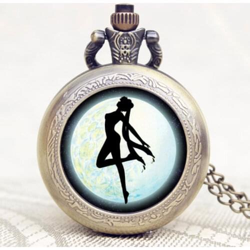 2016 New Arrival Sailor Moon Theme Pretty Soldier Design Case Bronze Quartz Pocket Watch Gift To Children Girls