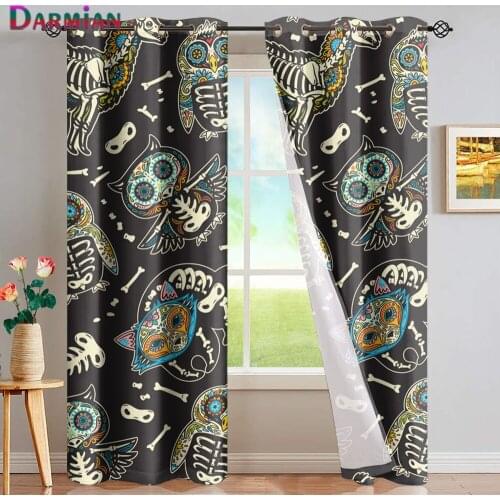 DARMIAN Owl Penguian llama and raccoon sugar Pattern Window Dressing Blackout Thermal Insulated Curtain Grommet Drapes Panel Set