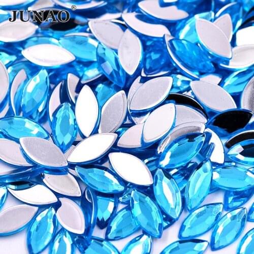 JUNAO 4x8mm 7x15mm Aquamarine Color Horse Eye Decoration Rhinestones Flatback Stones and Crystals Glue On Acrylic Strass