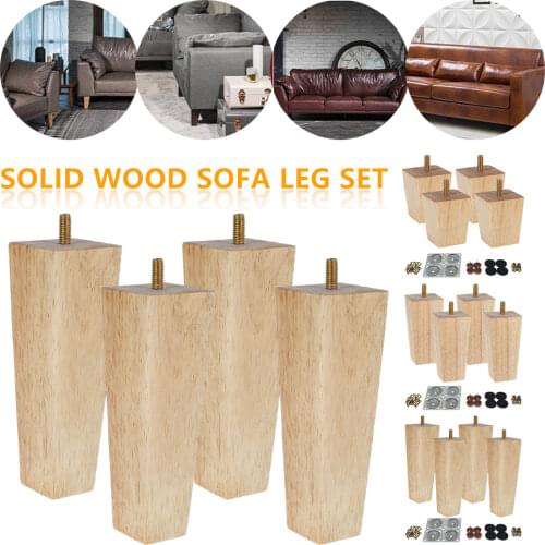 4 Pcs Solid Wood Furniture Feets Sofa Bed Cabinet Chair Replacement Feet Square Legs for Settee Table Home Furniture Accessories
