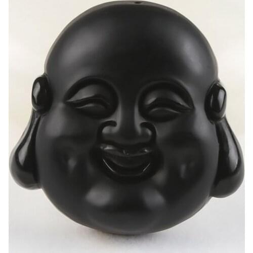 Elaborate Chinese collection black jade Maitreya Buddha head pendant