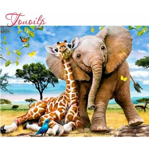 Peinture à l'éléphant rond et carré | 5D d'art, diamant brodé, Kits de girafe, décorations de maison, bricolage
