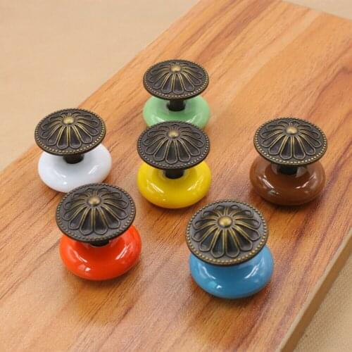 Puxador Ceramic Handle Retro Village Furniture Drawer Closet Door Cabinet Puckering Round New Rural White Antique Copper Knobs