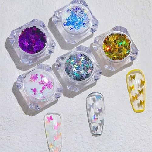 1 box Laser Gold Japanese Colorful Purple Butterfly Nail Studs Nail Parts Decoration Nail Art Nail Salon