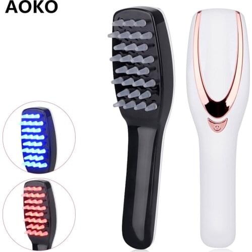 AOKO Electric Vibration Massage Comb Hair Growth Care Treatment Anti Hair Loss Phototherapy Scalp Massager Comb USB Rechargeable