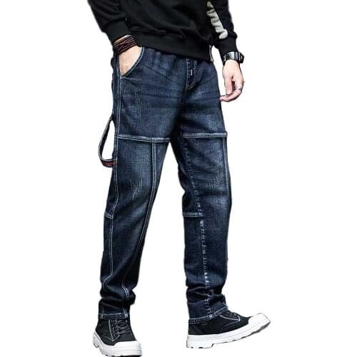 Fashion Plus Size Harem Jeans Men Casual Denim Pants Loose Baggy Hiphop Trousers Streetwear Elastic Waist Cargo Pants Clothing