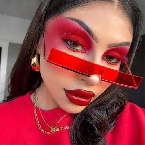 Fashion Red Rimless Rectangle Sunglasses 2021 Women Hot Girls Summer Decoration UV400 Eyewear Cute Sexy Tinted Lens Sun Glasses