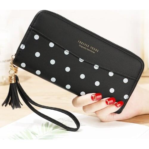 Fashion Women Wallets Cards ID Holder Lady Handbags Moneybags Dots Girls Long Coin Purse Tassel Zipper Woman Wallet Purses Bags