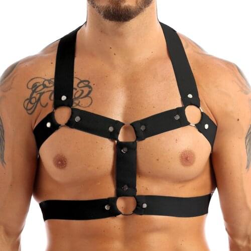 Harness Men bdsm Bondage Elastic Shoulder Chest Muscle Harness Belt with O-rings Studs Fancy Club Party Costume Strap Accessory