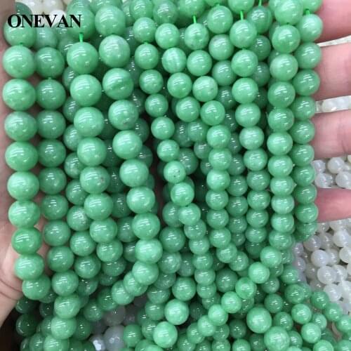 ONEVAN Natural A Deep Green Angelite Charm Beads Smooth Round Stone Bracelet Necklace Jewelry Making Diy Accessories Gift Design