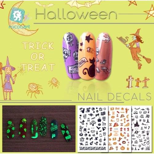 Rocooart Latest Safety Luminous Manicure Decals Nail Art Stickers Halloween Cat Design Nail Self-adhesive DIY Tips Stickers