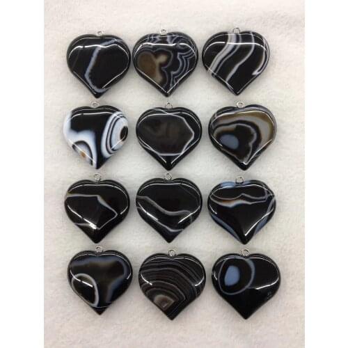 Wholesale 5pcs/pack Black Banded Agate Carnelian Bead Pendant,40mm Hearts Gem Stone Pendant Stone Jewelry