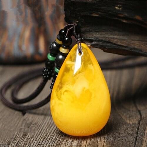 Natural Yellow Jade Necklace Hand-Carved Jadeite Pendant Fashion Necklaces for Women Jewelry with Chain