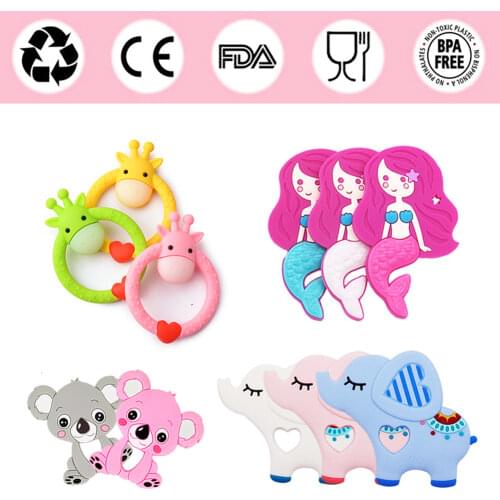 Silicone Teethers for Baby BPA Free Toddle Teething Toys Safe Cute Animal Beauty Fish Elephant Koala Baby Ring Teether for Kids