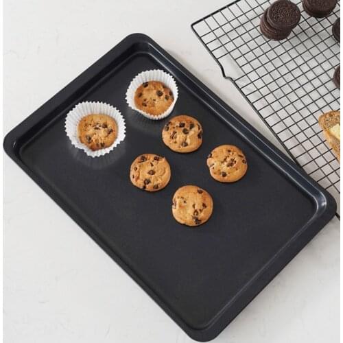 Rectangular Non-Stick Carbon Steel Baking Tray Cookies Bread Cake DIY Oven Shallow Black Muffin Pan Kitchen Supplies Tools