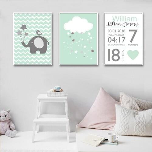 Birth Custom Poster Nursery Wall Art Canvas Print Cartoon Painting Nordic Decoration Wall Picture for Baby Bedroom Decoration