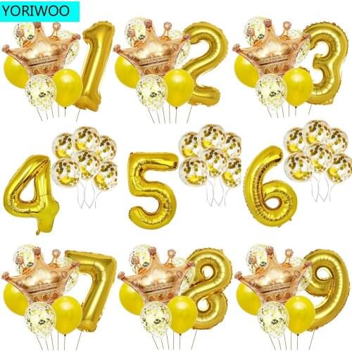 YORIWOO Gold Foil Balloons Set Number 1 2 3 4 5 Happy Birthday Balloon Animal 1st Birthday Party Decorations Kids Oh Baby Shower