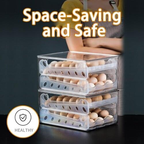 Slide Egg Holders Double Layer Stackable Refrigerator Organizer Clear Plastic Storage Container Box for fridge Freezer