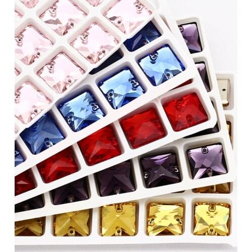 Stylish Bright Colorful K9 Glass Square Sew on Rhinestones Flat Back Strass Crystal Rhinestones Buttons Sew on Clothes Hand Bags