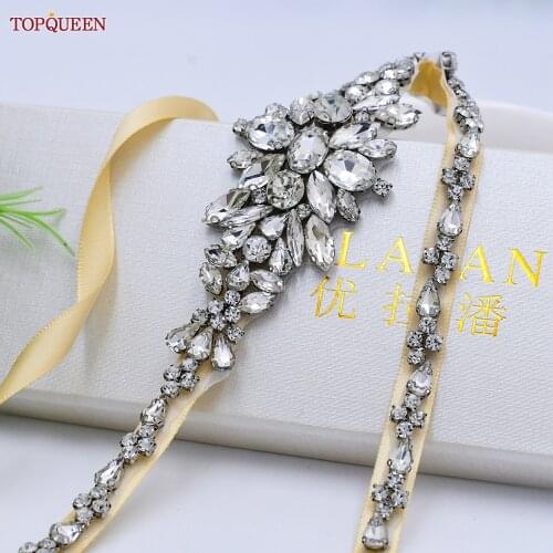 TOPQUEEN S352 Rhinestone Belts for Wedding Dresses Bling Belt for Women Champagne Wedding Belt Diamond Bridesmaid Beaded Belt
