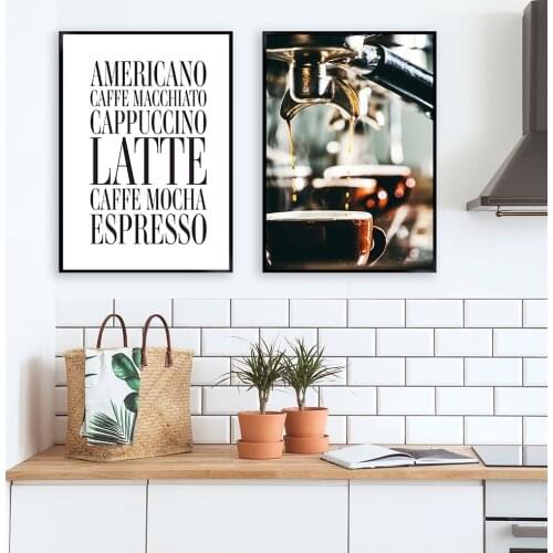 Vintage coffee machine coffee Italian text picture cafe salon restaurant bar canvas creative poster wall art kitchen living room