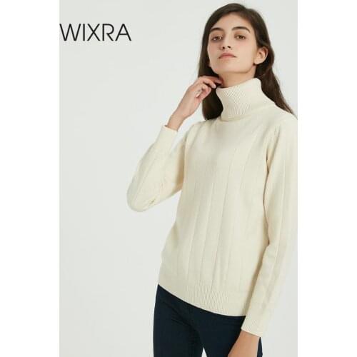 Wixra Women Knit Turtleneck Sweater Pullovers Ladies Full Sleeve Tops Sweaters Jumper Soft Casual Streetwear 2019 Autumn Winter