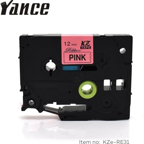 Yance TZe-RE31 for TZe Tape Satin Ribbon compatible Brother P Touch label maker printer 12mm Black on Pink tze RE31 Label Tape