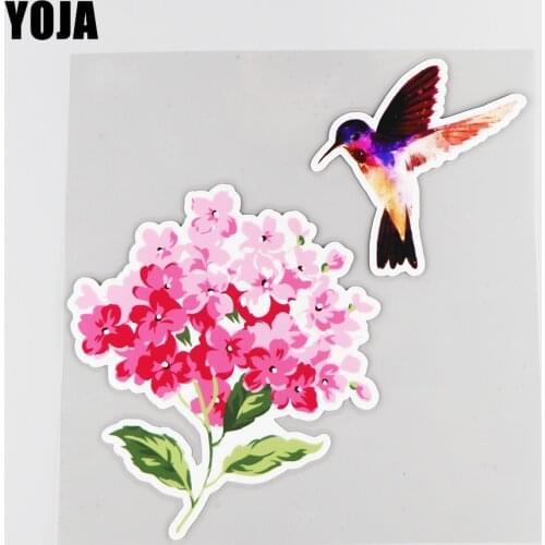 YOJA 20×20.8CM Hydrangea Flying Bird Classical Vinyl Car Stickers Rear Windshield Decoration Accessories 19B-0063