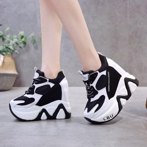 Women High Platform Shoes New Breathable Women Height Increasing Shoes 12 CM Thick Sole Trainers Sneakers Woman Casual shoes