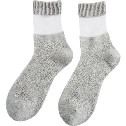 Women Hollowed Sock Soft Comfy Cotton Transparent Womens solid socks black grey white