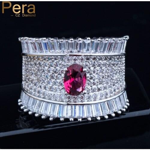 Pera Band Luxury Big Crown Statement Geometry Jewelry Sparkling Red Cubic Zirconia Stone Finger Rings for Women Party Gift R092
