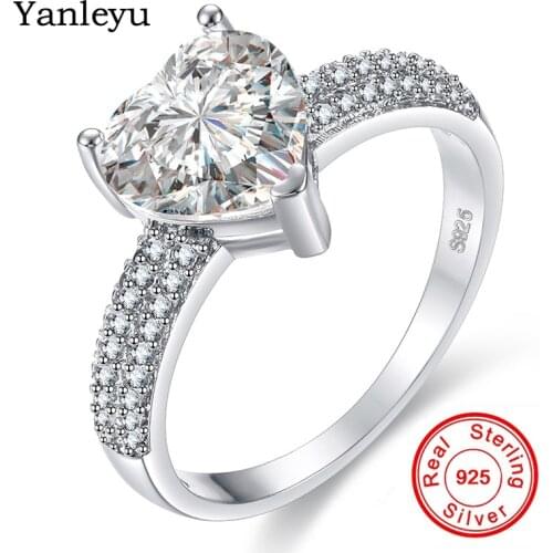 Yanleyu Hot Sale Heart Cubic Zirconia Ring 100% Real 925 Sterling Silver Wedding Engagement Rings for Women Fine Jewelry PR383