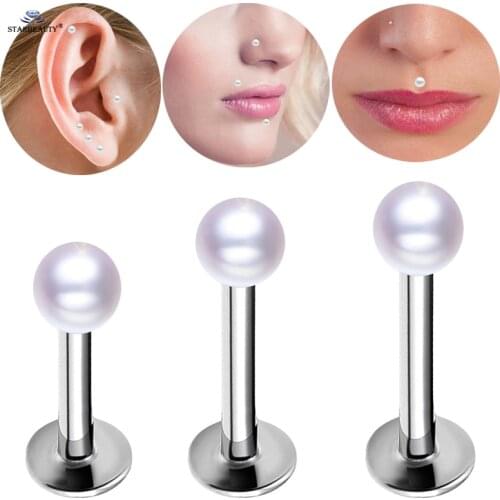 2pcs 16G 6/8/10mm White Pearl Labret Lip Ring Ear Piercing Oreja Nose Piercing Helix Piercing Tragus Earrings Sex Nose Ring Stud